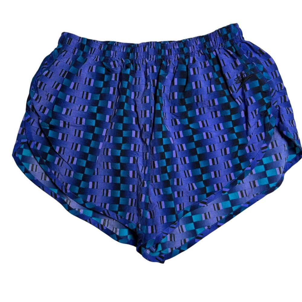 Vintage Speedo Mens Running Shorts L Purple Nylon Mesh Lined Drawstring Retro